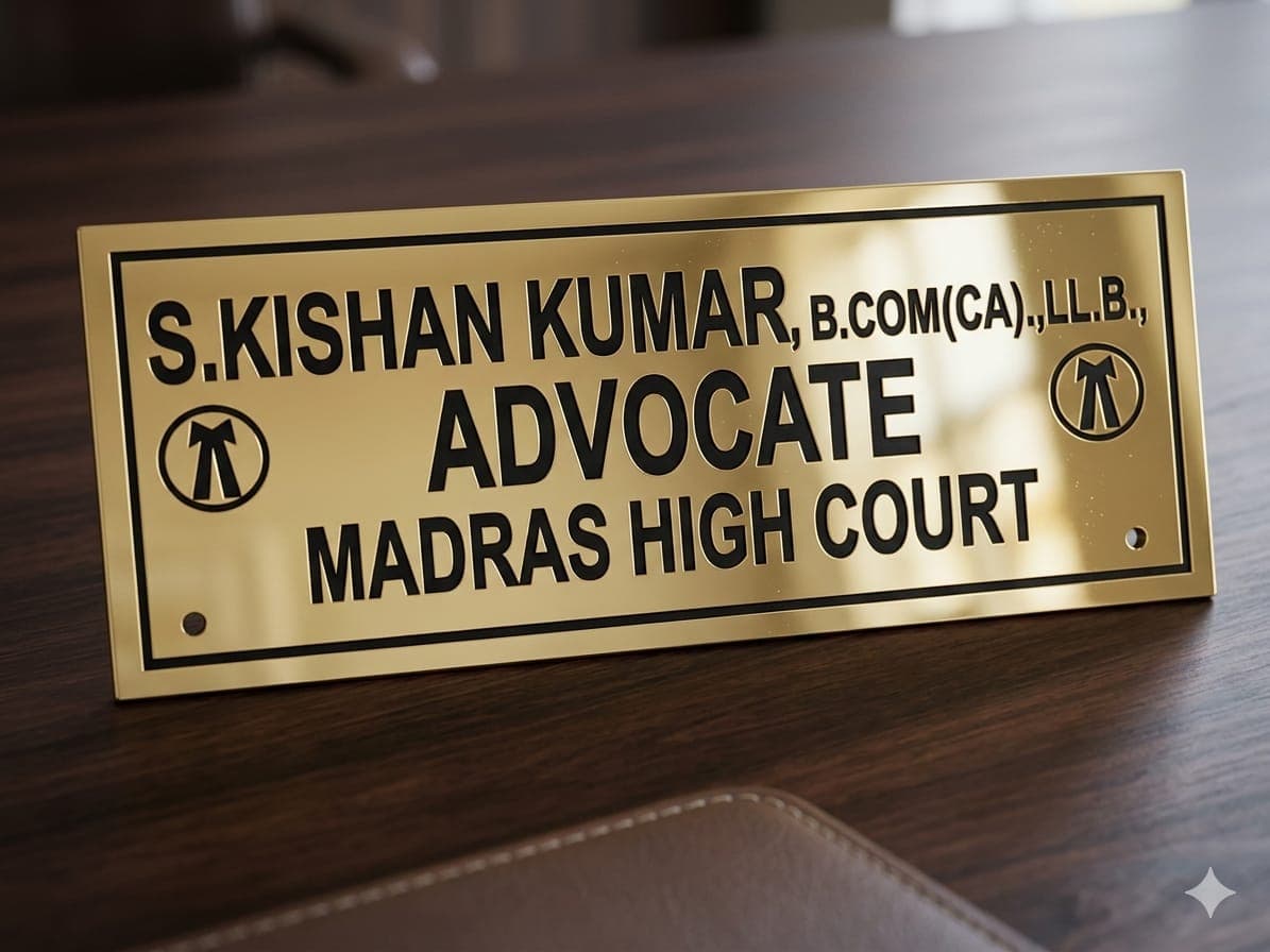 Laser-engraved brass advocate nameplate by SV Gifts & Photo Lab