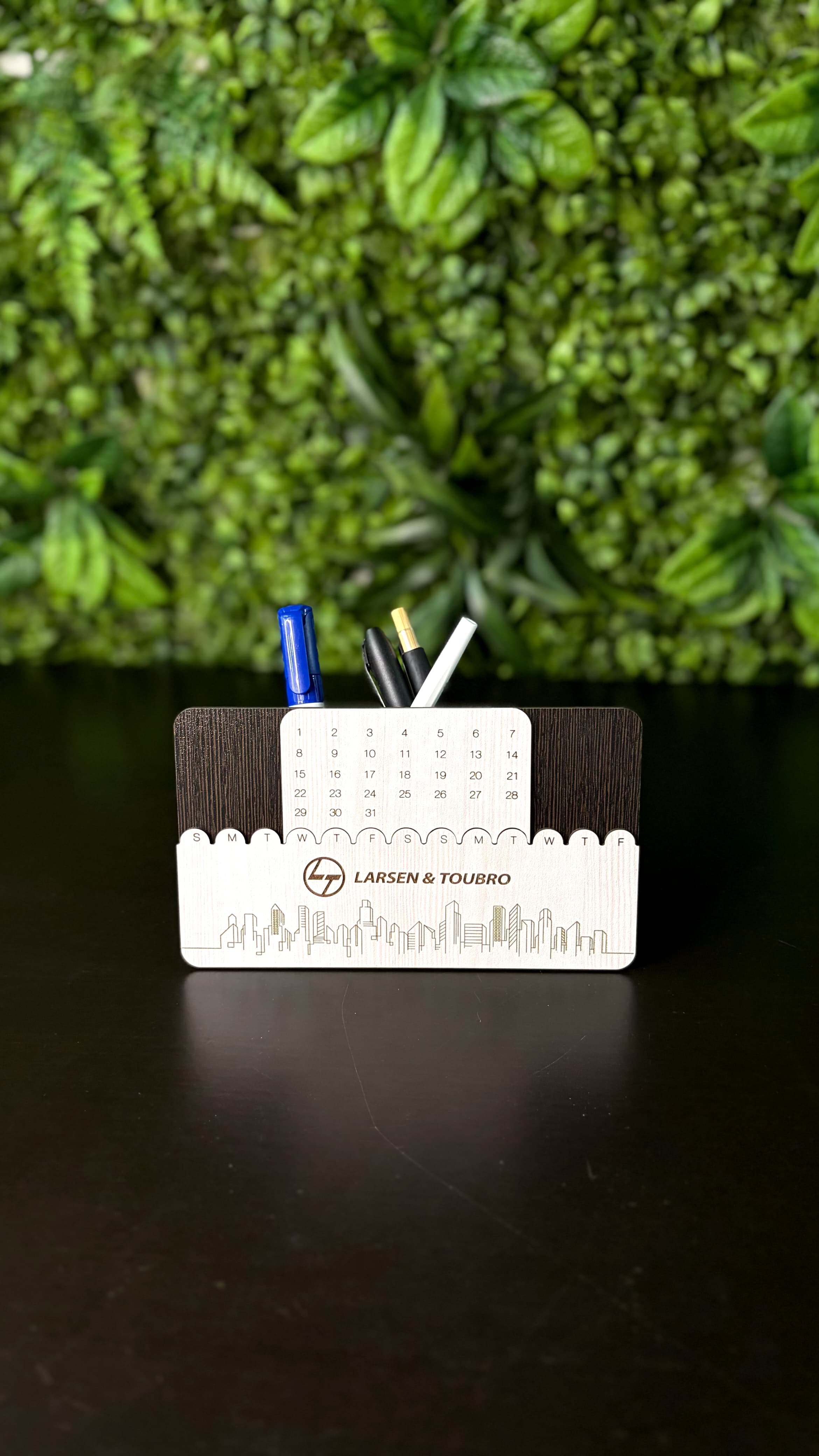 Branded wooden desk organizer crafted by SV Gifts & Photo Lab