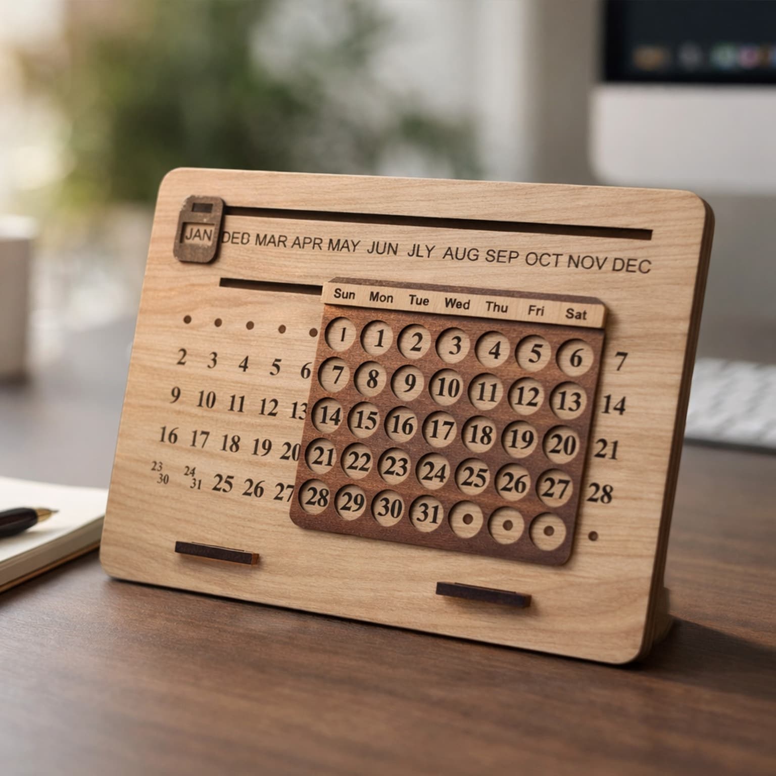 Laser-cut wooden perpetual desk calendar by SV Gifts & Photo Lab