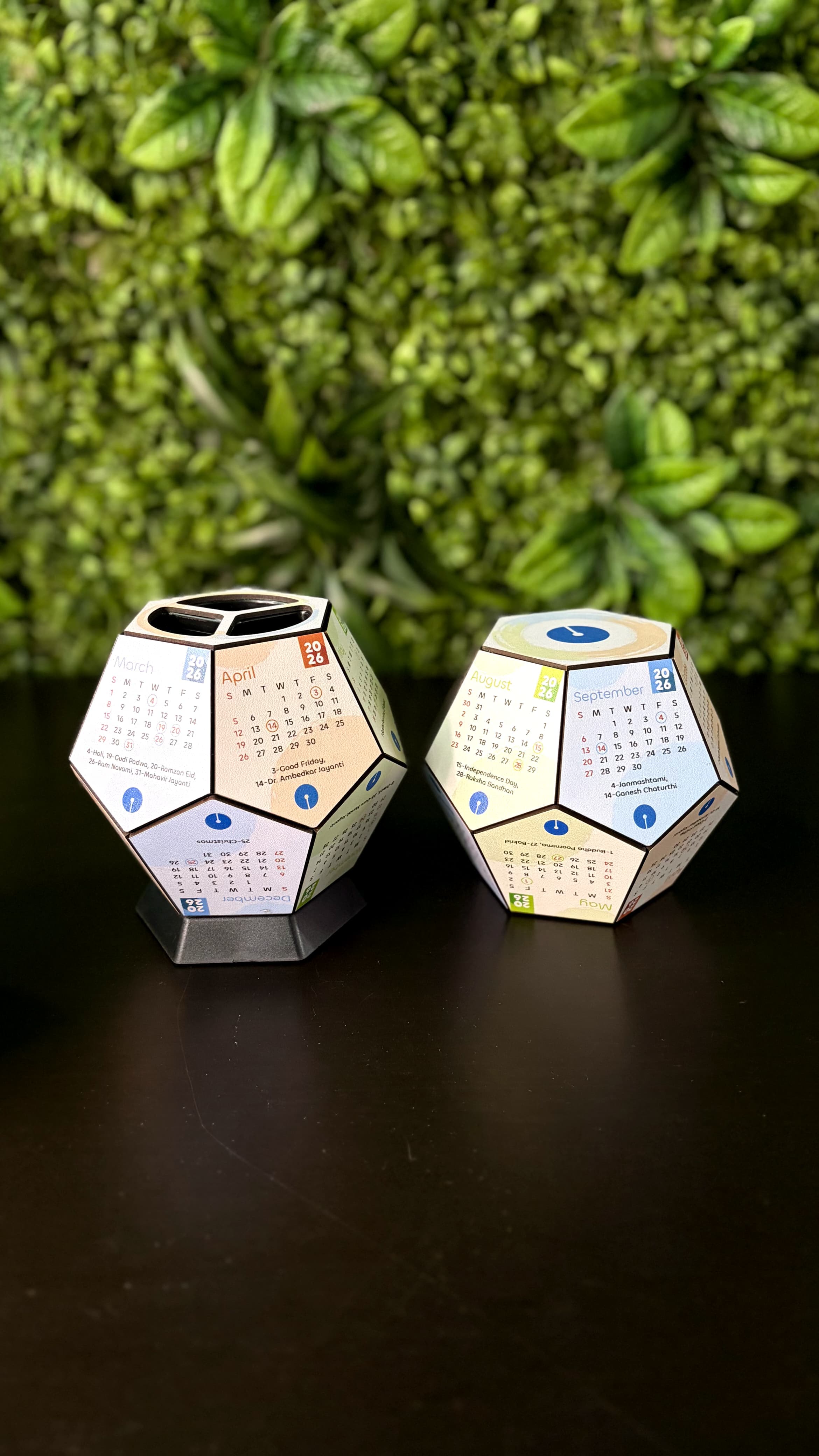 Laser-cut geometric wooden desk calendars by SV Gifts & Photo Lab